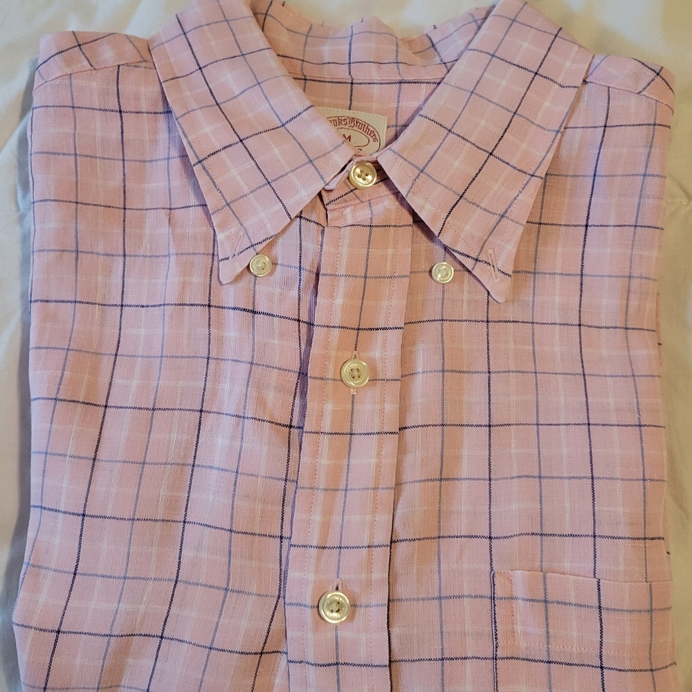 Brook Brothers men's pink & blue short-sleeved button-up shirt size medium - Picture 12 of 14